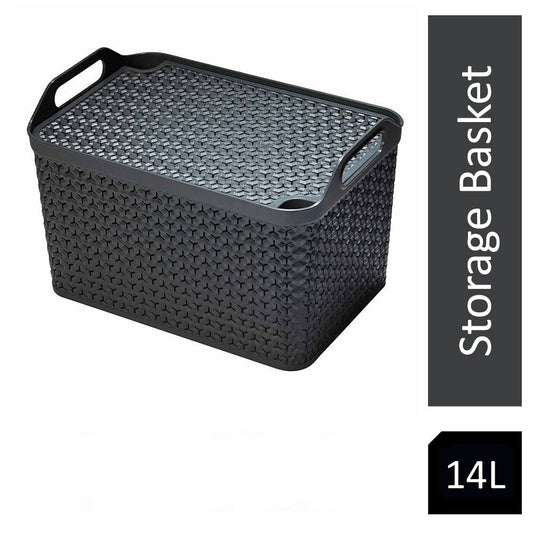 Strata Charcoal Grey Medium Handy Basket With Lid {23cm x 30.5cm}