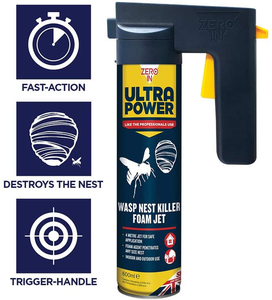 Zero In Ultra Power Wasp Nest Killer Foam Jet 600ml (ZER556) - UK BUSINESS SUPPLIES