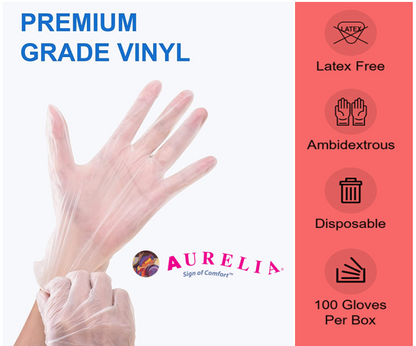 Aurelia Delight Clear Disposable Vinyl Gloves – Powder Free x 100 All Sizes