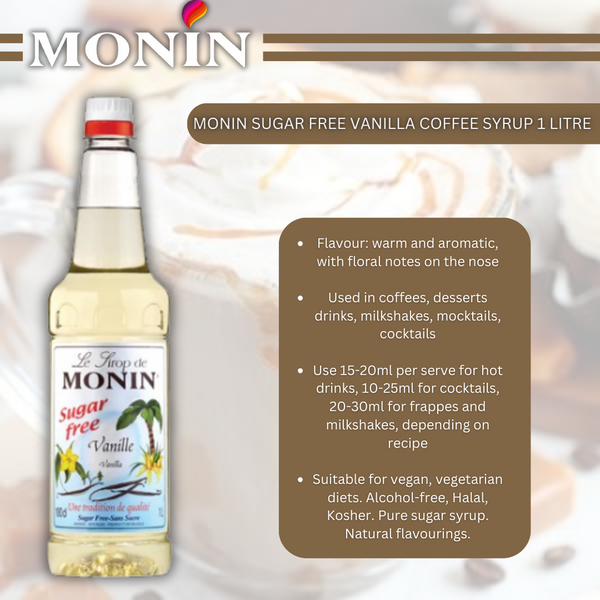 Monin Sugar Free Vanilla Coffee Syrup 1 Litre