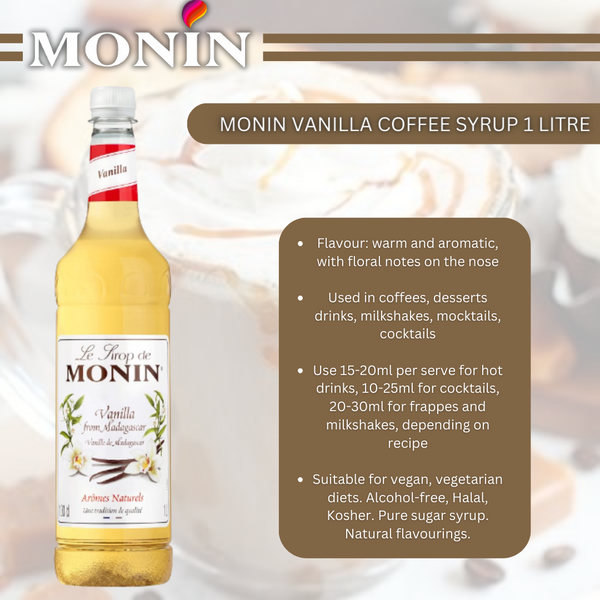 Monin Vanilla Coffee Syrup 1 Litre (Plastic)