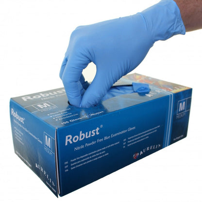 Aurelia Robust Blue "Powder Free" Nitrile Disposable Glove x 100 Size: S/M/L