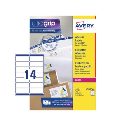 Avery Ultragrip Laser Label 99.1x38.1mm White (Pack of 3500) L7163-250