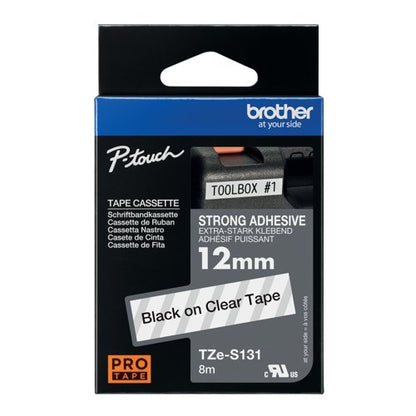 Brother P-Touch TZe Lam Tape Cassette 12mm x 8m Black on Clear Tape TZES131
