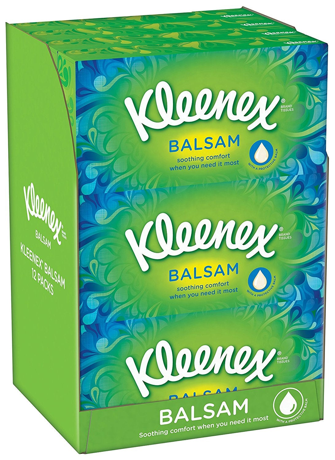 Kleenex Balsam Facial Tissues 12 Pack 64 Tissues Box, For Everyday Use Aloe Vera