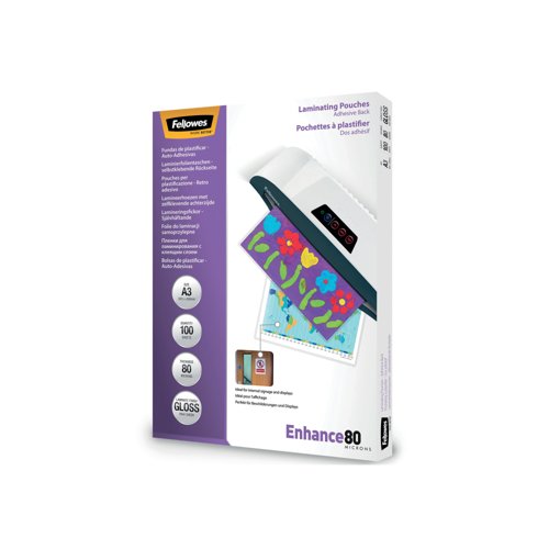 Fellowes Enhance80 Self Adhesive Laminating Pouch A3 160 Micron Total Gloss (Pack of 100) 5302302