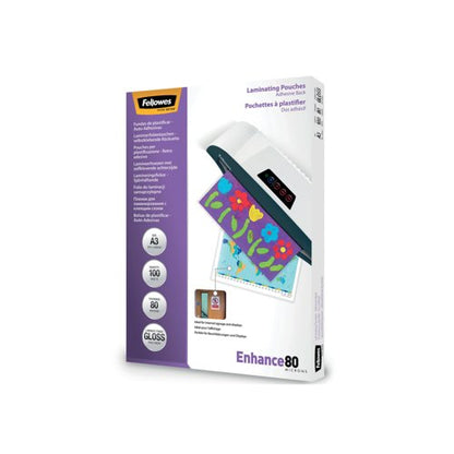 Fellowes Enhance80 Self Adhesive Laminating Pouch A3 160 Micron Total Gloss (Pack of 100) 5302302