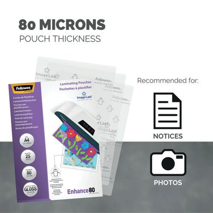 Fellowes Enhance Laminating Pouch A4 160 Micron Total Thickness Gloss (Pack of 25) 53962