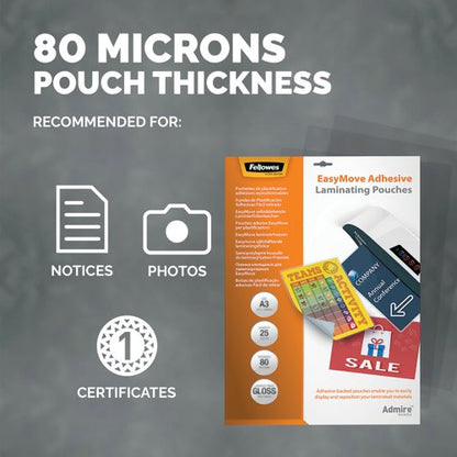 Fellowes Admire EasyMove Laminating Pouch A3 160 Micron Total Thickness (Pack of 25) 5601801