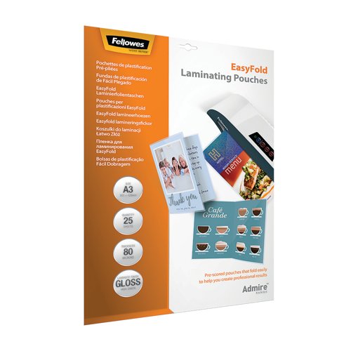 Fellowes Admire EasyFold Laminating Pouch A3 160 Micron Total Thickness (Pack of 25) 5602001