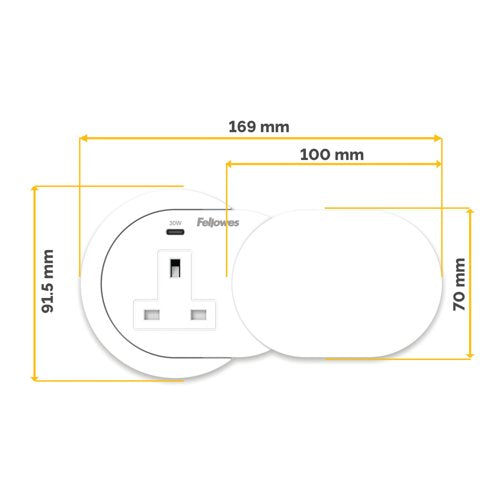 Fellowes Power Spot With 1 X Power Socket 230V + 1 Usb C 30W White