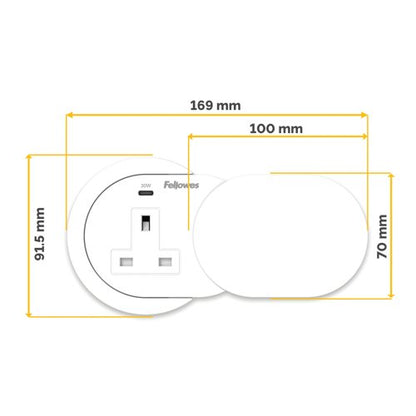 Fellowes Power Spot With 1 X Power Socket 230V + 1 Usb C 30W White