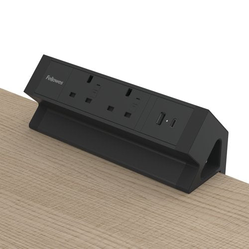 Fellowes Power Desk 2 Type G UK/IE 2 Sockets 1 USB-A + 1 USB-C Port Black 100136987