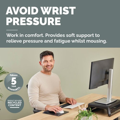 Fellowes Breyta Standard Mouse Pad Wrist Rest Black 100142555