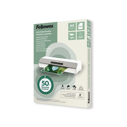 Fellowes Recycled Laminating Pouches 80 Micron A5 Matt (Pack of 100) 100143437