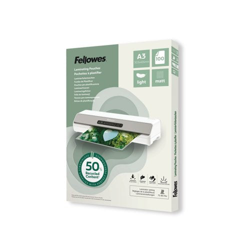 Fellowes Recycled Laminating Pouches 80 Micron A3 Matt (Pack of 100) 100143436
