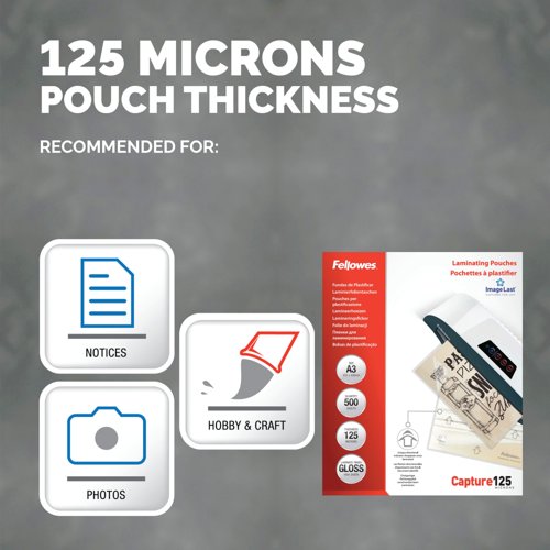 Fellowes Laminating Pouches 250 Micron Total Thickness Gloss A3 (Pack of 500) 100144250