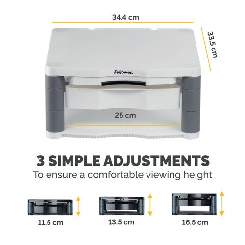 Fellowes Premium Monitor Stand Plus with Storage Drawer and Built In Copyholder White 9171302