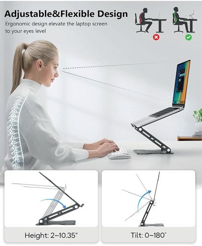 Contour Ergonomics Adjustable Metal Laptop Stand For Laptops Up To 17 Inches Black CE10136