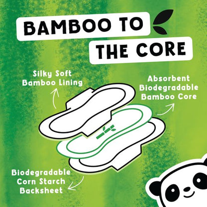 Cheeky Panda Pads with Wings Heavy Bamboo Lining and Core 12 Pads per Pack (Pack of 6) SPADS290mm