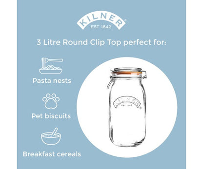 Kilner LARGE Branded 3 Litre Square Glass Clip Top Preservation Storage Jar (0025.494)
