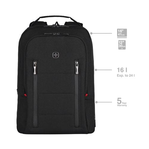 Wenger City Traveller Carry-On 16 Inch Backpack with Tablet Pocket Black 606490