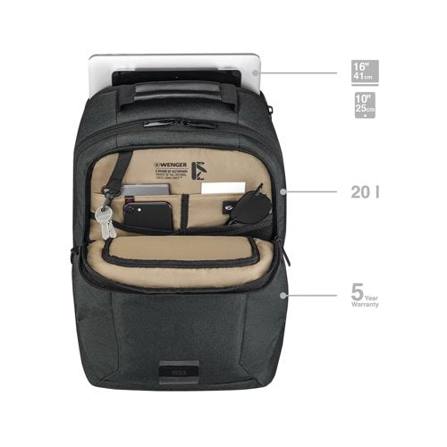 Wenger MX ECO Professional 16 Inch Laptop Backpack with Tablet Pocket Black 612261