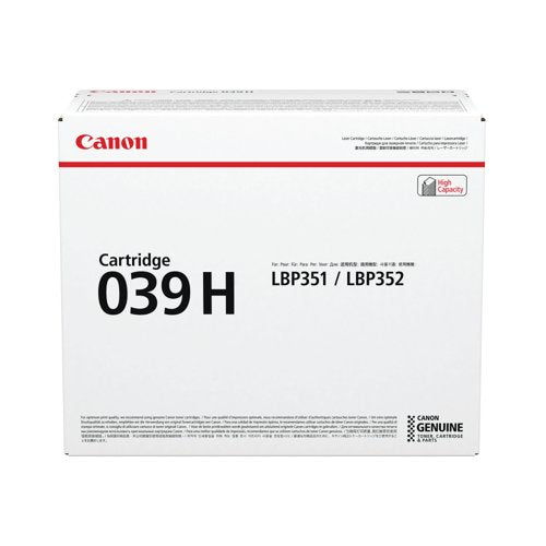 Canon 039H Toner Cartridge High Yield Black 0288C001