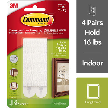 3M Command Picture Hanging Strips Large (Pack of 4) 17206 - UK BUSINESS SUPPLIES