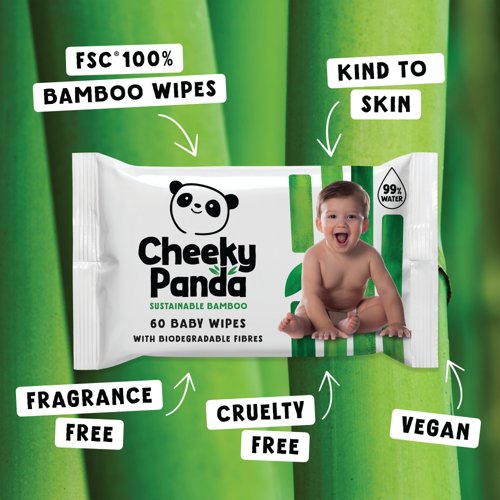 Cheeky Panda Sustainable Bamboo Baby Wipes x60 Wipes Unscented (Pack of 12) BABYW-GBR