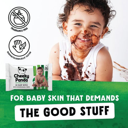 Cheeky Panda Sustainable Bamboo Baby Wipes x60 Wipes Unscented (Pack of 12) BABYW-GBR
