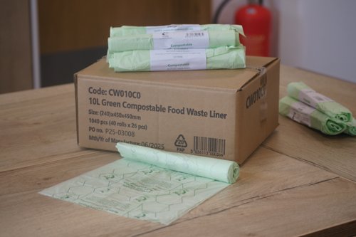 Compostable Food Waste Liners 10L 26x40 Rolls (Pack of 1040) CW010C0