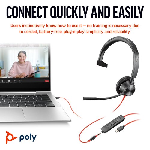 Poly Blackwire 3315 Monaural USB-C/A +3.5mm Headset 8X217AA