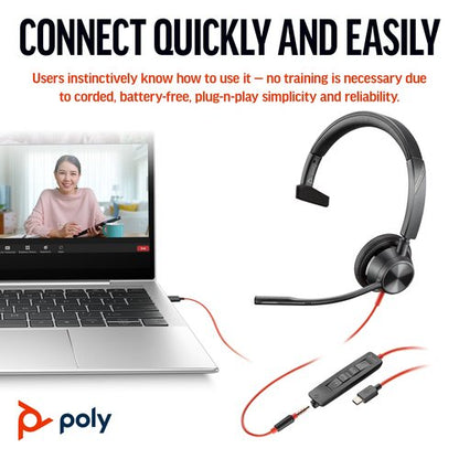 Poly Blackwire 3315 Monaural USB-C/A +3.5mm Headset 8X217AA