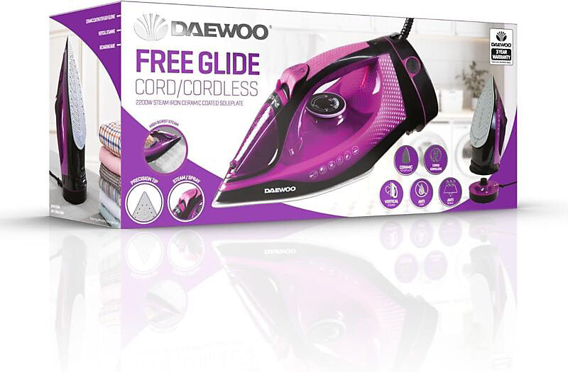 Daewoo Free Glide Steam Cordless Iron | 2600W | Self Clean | Purple