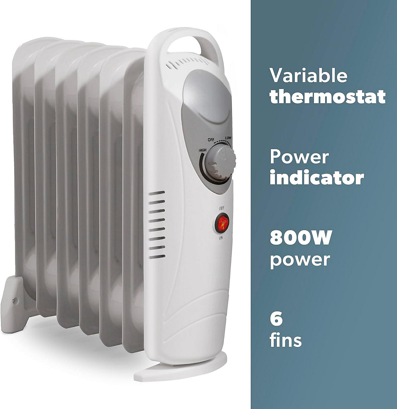 Daewoo Mini Oil Filled Radiator 800W 6-Fin Portable Heater White