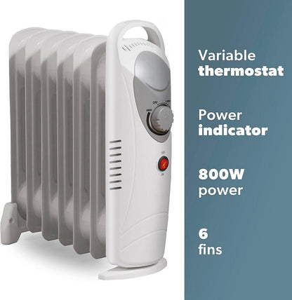 Daewoo Mini Oil Filled Radiator 800W 6-Fin Portable Heater White