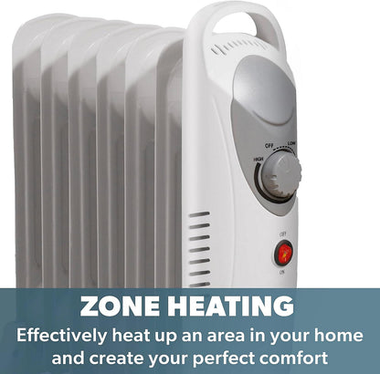 Daewoo Mini Oil Filled Radiator 800W 6-Fin Portable Heater White