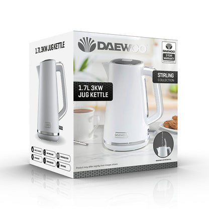 Daewoo Stirling Jug Kettle | 1.7Litre | Cordless Swivel Base | 3KW with Rapid Boil |  White