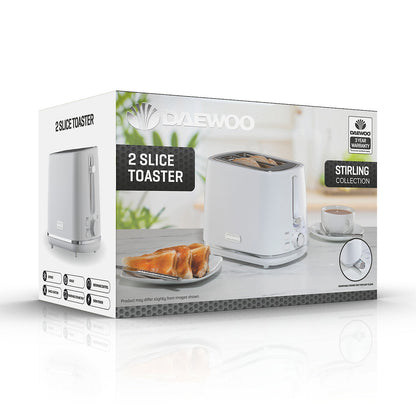 Daewoo Stirling Two Slice Toaster | Reheat & Defrost | 7 Browning Functions | White