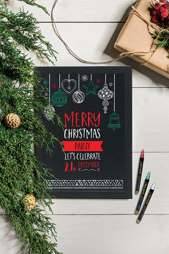 Securit Woody Chalkboard with White Chalk Marker and Mounting Kit 300xx10x400mm Black WBW-BL-30-40