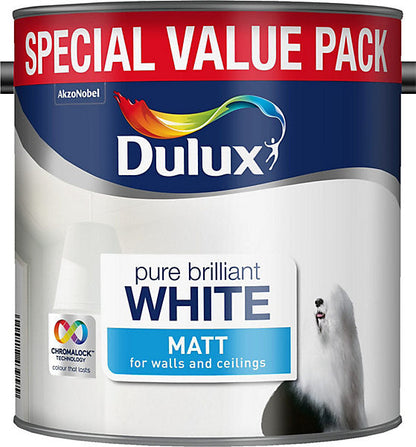 Dulux Walls & Ceilings Matt Emulsion Paint - Pure Brilliant White - 3L