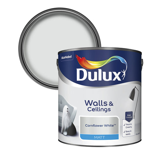 Dulux Matt Emulsion Paint For Walls And Ceilings - Cornflower White 2.5 Litres