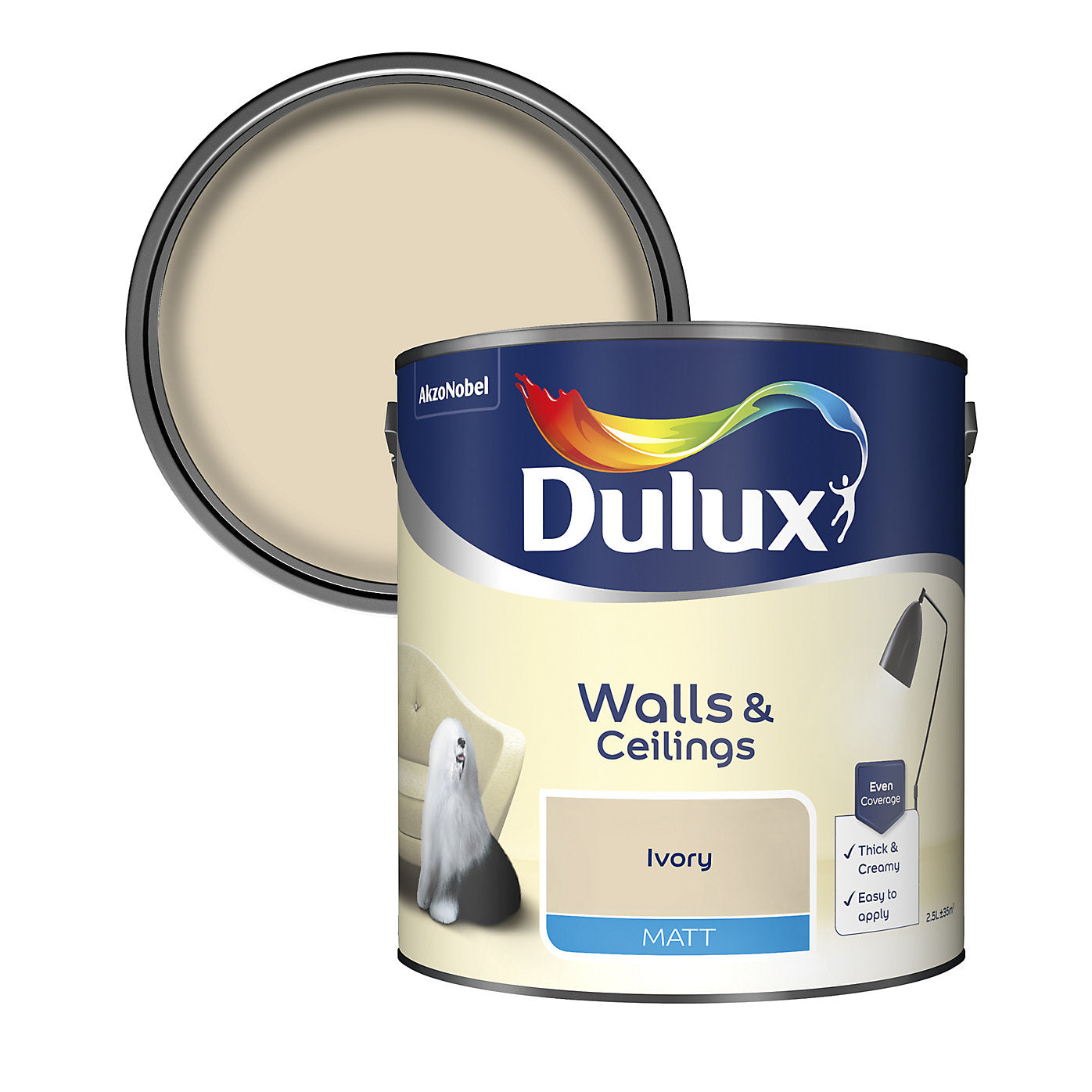 Dulux Matt Emulsion Paint For Walls And Ceilings - Ivory 2.5 Litres