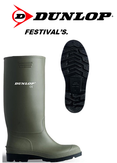 Dunlop FESTIVALS Standard Wellies in GREEN 100% Waterproof {Pricemastor Range} {All Sizes} - UK BUSINESS SUPPLIES