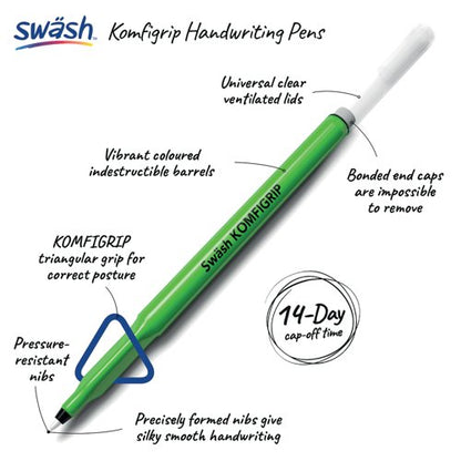 Swash KOMFIGRIP Handwriting Pen Black (Pack of 12) THW12BK