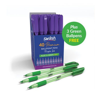 Swash Triangular Ballpoint Pens Rubber-Grip Purple (Pack of 40) + 3 Free Green BBT40PUR