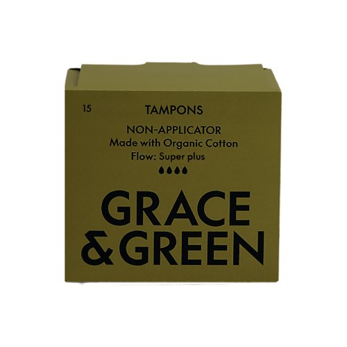 Grace and Green Organic Cotton Non Applicator Tampons Super+ (Pack of 15) GGOTSP003