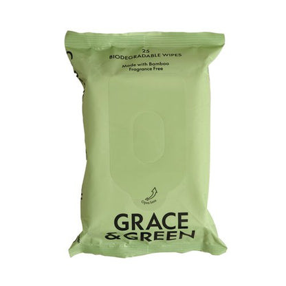 Grace and Green Biodegradable Bamboo Wipes (Pack of 25) GGWET WIPES 25