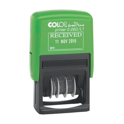 COLOP S260/L1 Green Line Text and Date Stamp RECEIVED 15560150